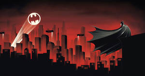 Batman Animated Red City Spotlight Desktop Wallpaper