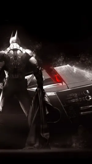 Batman Behind His Batmobile Wallpaper