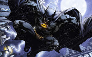 Batman Stands Vigilant Atop The Night Sky Wallpaper