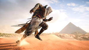 Bayek Of Siwa In Intense Action On Assassin's Creed Origins Wallpaper