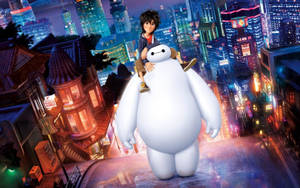 Baymax Hiro Sitting On Shoulders Wallpaper