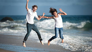 Beach Couple Smile Wallpaper