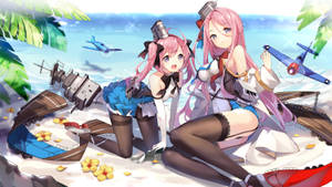 Beach Fun With Saratoga And Lexington From Azur Lane Wallpaper