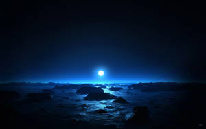 Beach Night Blue Moon Wallpaper