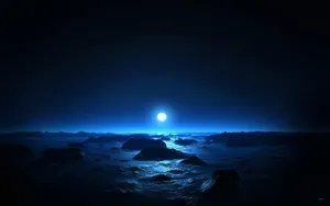 Beach Night Blue Moon Wallpaper