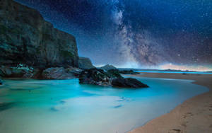 Beach Night Cool Rock Formations Wallpaper