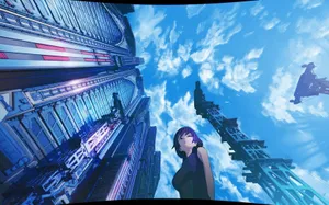 Beautiful Anime Girl And Skyscrapers Wallpaper