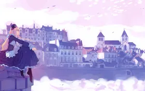 Beautiful Anime Girl In Victorian Gown Wallpaper