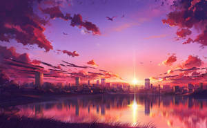 Beautiful Anime Sunset Sky Wallpaper