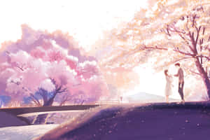 “beautiful Cherry Blossoms In An Anime Scenery” Wallpaper