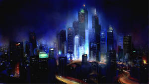 Beautiful Cityscape Of Skyscrapers Illuminated By Illuminated By Warm Lights Wallpaper