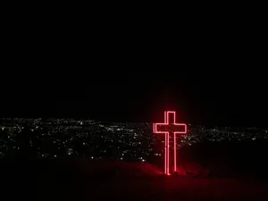 Beautiful Cross With Red Neon Light Wallpaper