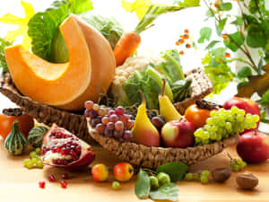 Beautiful Display Of Fresh Fruits And Vegetables Wallpaper