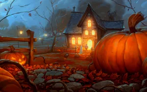 Beautiful Halloween House At Night Wallpaper