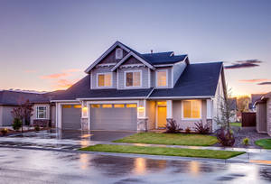 Beautiful House With Blue Roof Wallpaper