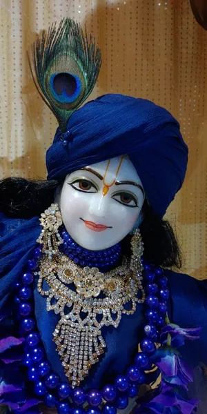 Beautiful Krishna Royal Blue Aesthetic Wallpaper