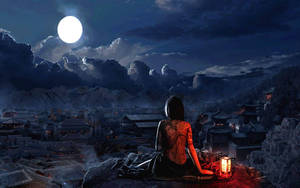 Beautiful Moon And A Tattooed Lady Wallpaper