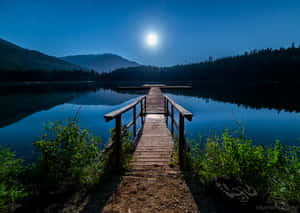 Beautiful Mountain Lake Under Moonlight Wallpaper