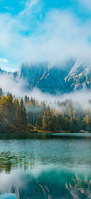 Beautiful Mountain Lake With Fog Iphone Wallpaper