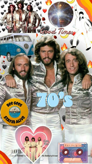 Bee Gees 70s Pop Group Vintage Fan Art Wallpaper