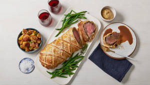 Beef Wellington Potatoes Wine Wallpaper