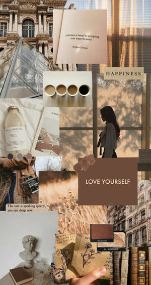 Beige Brown Aesthetic Collage Pastel Wallpaper