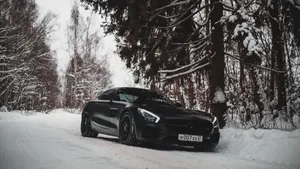 Benz 4k Black In Forest Wallpaper