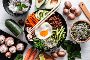 Bibimbap With Mushrooms And Avocados Wallpaper