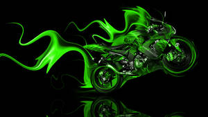 Big Bike With Green Fire Wallpaper