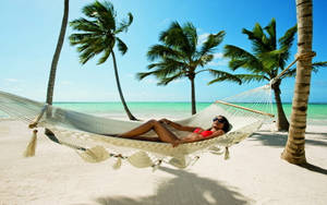 Bikini Girl In A White Hammock Wallpaper