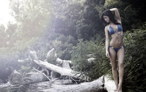 Bikini Girl In Woodland Wallpaper