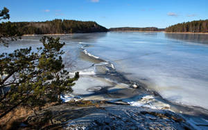 Bird's Eye River On Ice Wallpaper