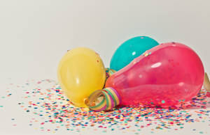 Birthday Colorful Balloons With Confetti Wallpaper