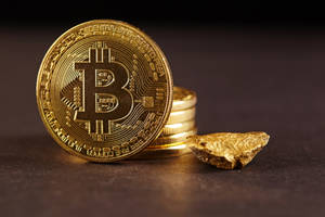 Bitcoin With Gold Rock Crypto Background Wallpaper