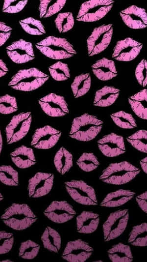Black And Pink Iphone Kiss Marks Pattern Wallpaper
