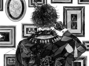 Black And White Anime Boy Back View Wallpaper