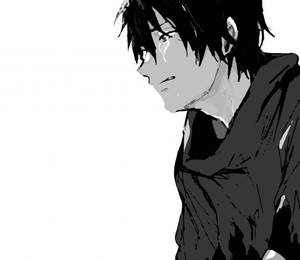 Black And White Anime Boy Crying View Wallpaper