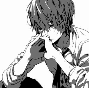 Black And White Anime Boy Looking Down Wallpaper