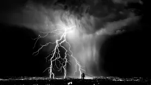 Black And White Cloud Lightning Strike Wallpaper