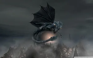 Black Dragon Flying Above Mountains Wallpaper