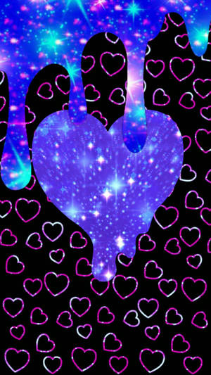 Black Drippy Blue Heart Wallpaper