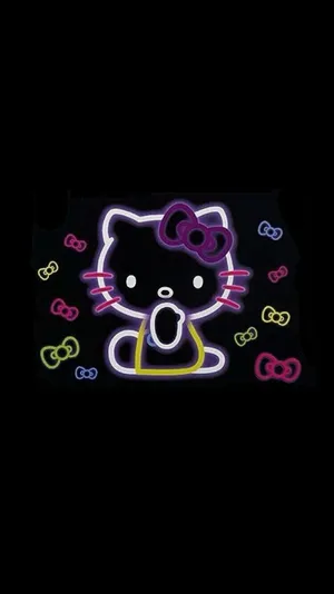 Black Hello Kitty Neon With Ribbons Wallpaper
