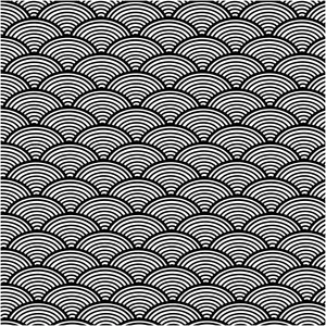 Black Japanese Waves Pattern Wallpaper