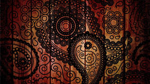 Black Paisley Print On Wood Wallpaper