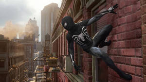 Black Spiderman On The Brick Wall Wallpaper