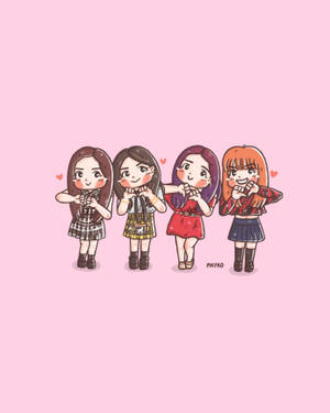 Blackpink Cartoon Heart Hand Sign Wallpaper