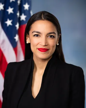 Blue Aesthetic Alexandria Ocasio-cortez With Flag Wallpaper