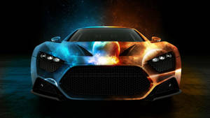 Blue And Orange Fire Car Wallpaper