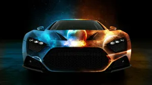 Blue And Orange Fire Car Wallpaper