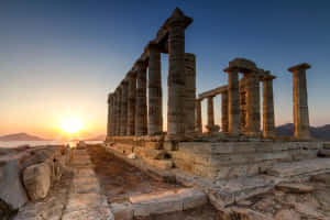 Blue And Orange Sunset Sounion Wallpaper